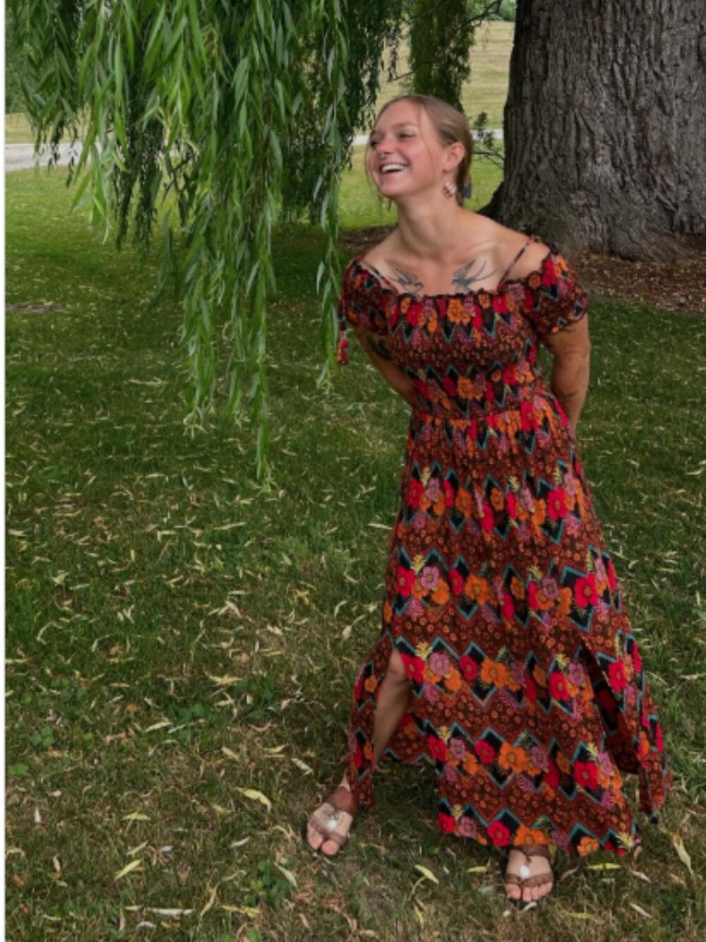 Patrons of Peace Floral Off the Shoulder dress Size M